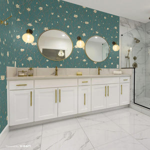 Luxury Green Floral Chinoiserie Wallpaper, Coastal Non-Woven Wall Covering, 41.7"W x 398"H, Washable Removable for Living Roo