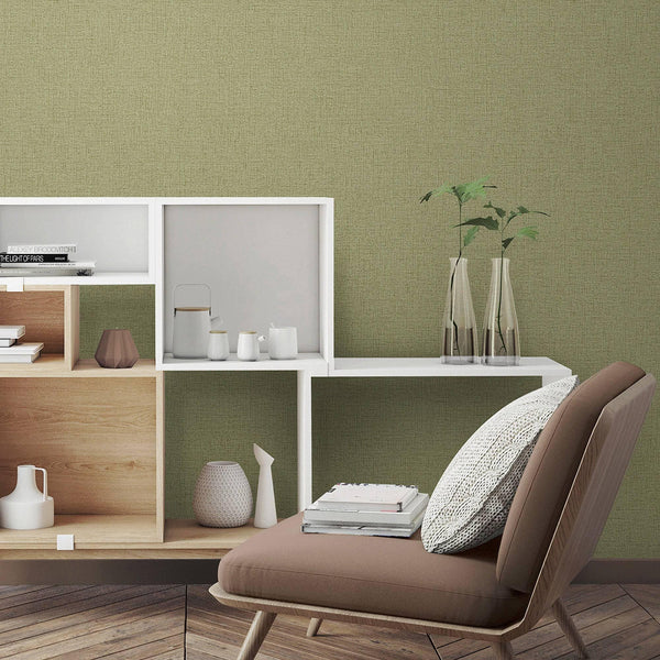 Luxury Green Textured Wallpaper, Country Non-Woven Wall Covering, 41.7"W x 614"H, Washable Removable for Living Room Bedroom 