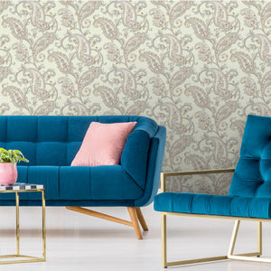 Luxury Green Paisley Textured Wallpaper, Victorian Non-Woven Wall Covering, 41.7"W x 614"H, Washable Removable for Living Roo