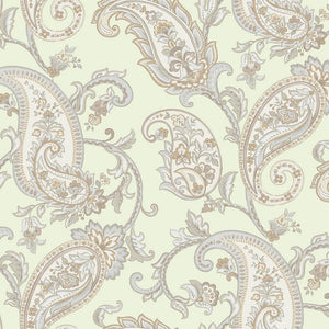 Luxury Green Paisley Textured Wallpaper, Victorian Non-Woven Wall Covering, 41.7"W x 614"H, Washable Removable for Living Roo