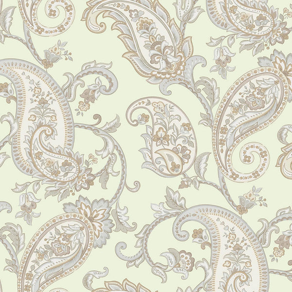 Luxury Green Paisley Textured Wallpaper, Victorian Non-Woven Wall Covering, 41.7"W x 614"H, Washable Removable for Living Roo