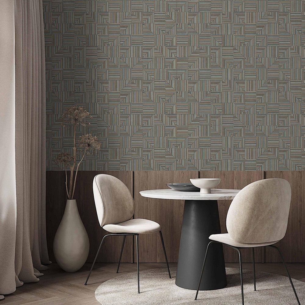 Luxury Brown Geometric Textured Wallpaper, Contemporary Non-Woven Wall Covering, 41.7"W x 614"H, Washable Removable for Livin