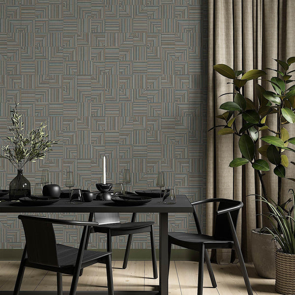 Luxury Brown Geometric Textured Wallpaper, Contemporary Non-Woven Wall Covering, 41.7"W x 614"H, Washable Removable for Livin
