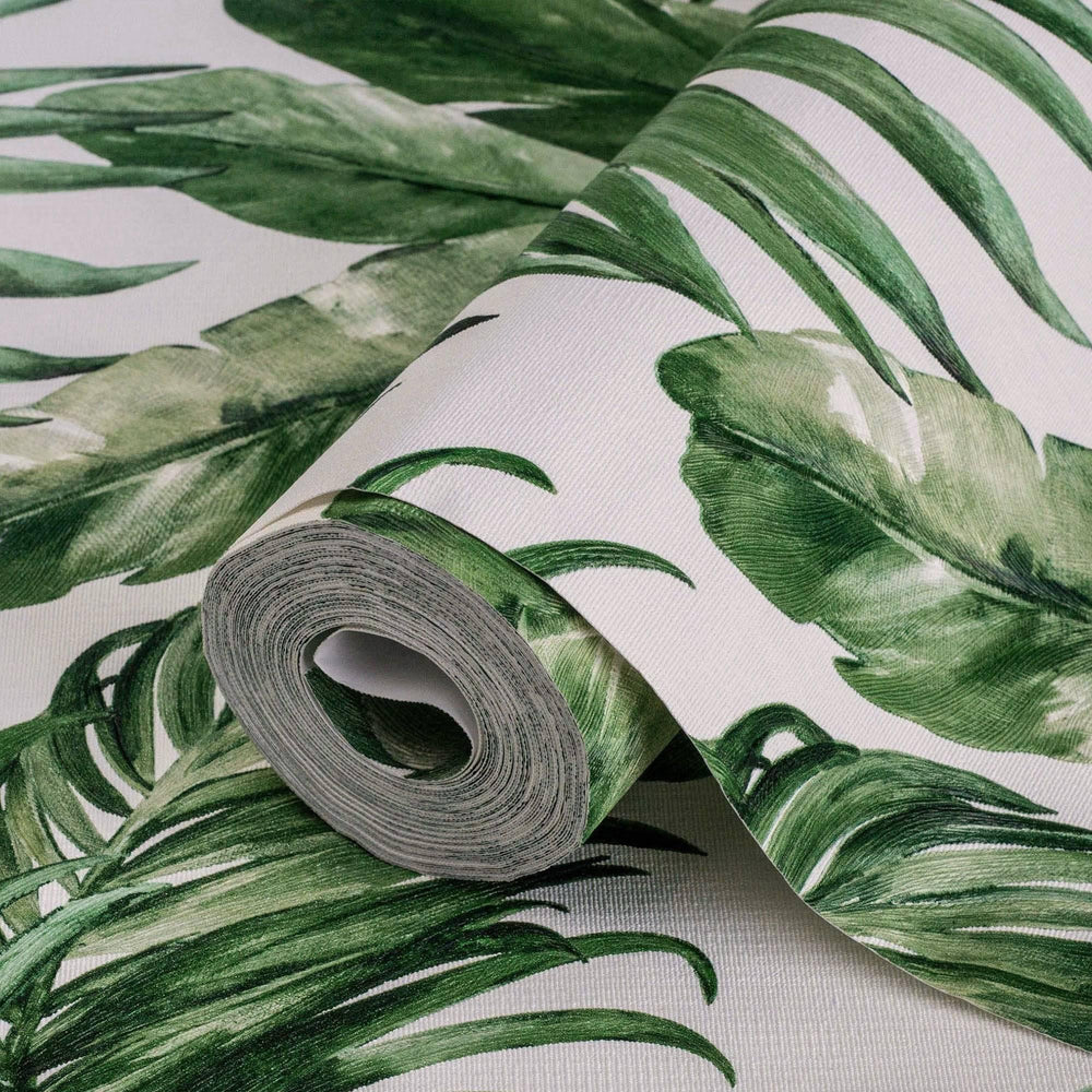 Luxury Green Leaves Textured Wallpaper, Coastal Non-Woven Wall Covering, 41.7"W x 398"H, Washable Removable for Living Room B