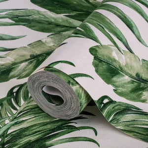 Luxury Green Leaves Textured Wallpaper, Coastal Non-Woven Wall Covering, 41.7"W x 398"H, Washable Removable for Living Room B
