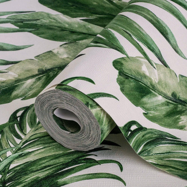 Luxury Green Leaves Textured Wallpaper, Coastal Non-Woven Wall Covering, 41.7"W x 398"H, Washable Removable for Living Room B