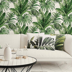 Luxury Green Leaves Textured Wallpaper, Coastal Non-Woven Wall Covering, 41.7"W x 398"H, Washable Removable for Living Room B