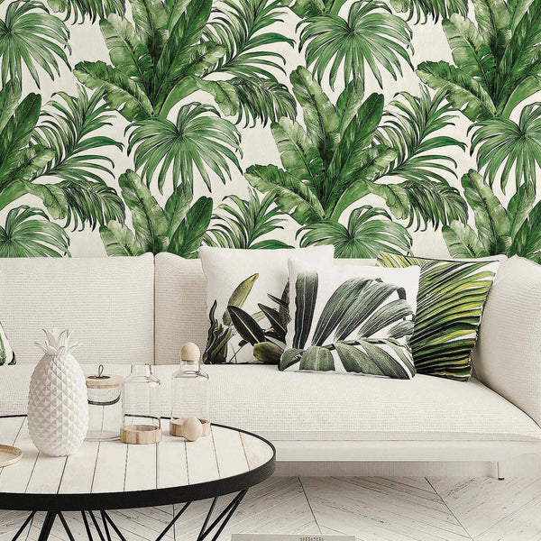 Luxury Green Leaves Textured Wallpaper, Coastal Non-Woven Wall Covering, 41.7"W x 398"H, Washable Removable for Living Room B