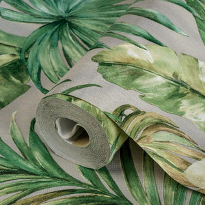 Luxury Beige Leaves Textured Wallpaper, Premium Non-Woven Wall Covering, 41.7"W x 398"H, Washable Removable for Living Room B