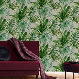 Luxury Beige Leaves Textured Wallpaper, Premium Non-Woven Wall Covering, 41.7"W x 398"H, Washable Removable for Living Room B