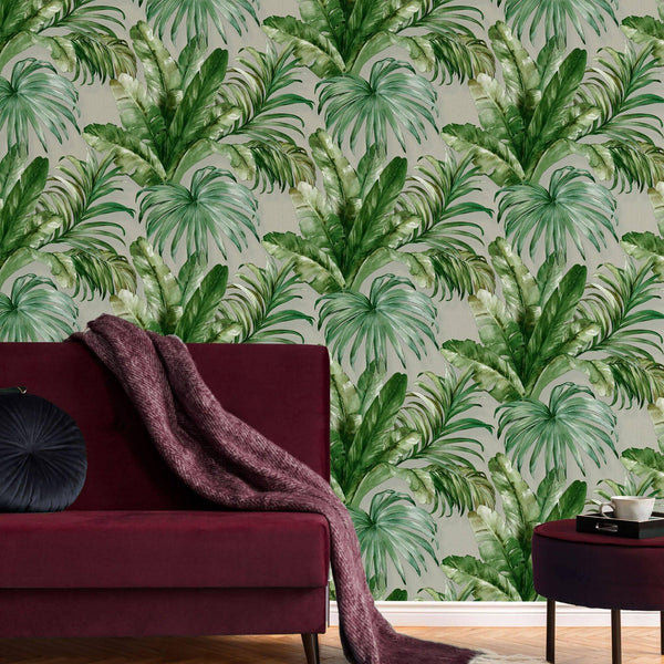 Luxury Beige Leaves Textured Wallpaper, Premium Non-Woven Wall Covering, 41.7"W x 398"H, Washable Removable for Living Room B