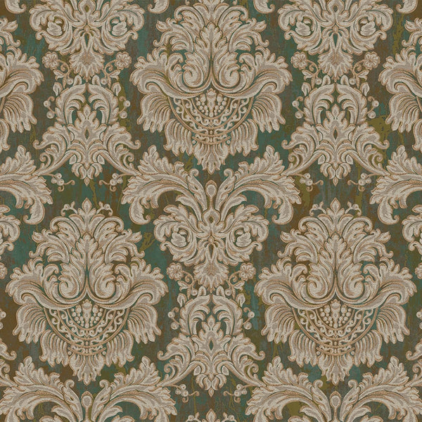 Luxury Green Damask Embossed 3D Embossed Wallpaper, Country Non-Woven Wall Covering, 41.7"W x 398"H, Washable Removable for L