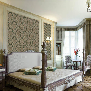 Luxury Green Damask Embossed 3D Embossed Wallpaper, Country Non-Woven Wall Covering, 41.7"W x 398"H, Washable Removable for L