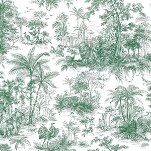 Luxury Green Toile Tropical Textured Wallpaper, Victorian Non-Woven Wall Covering, 41.7"W x 614"H, Washable Removable for Liv