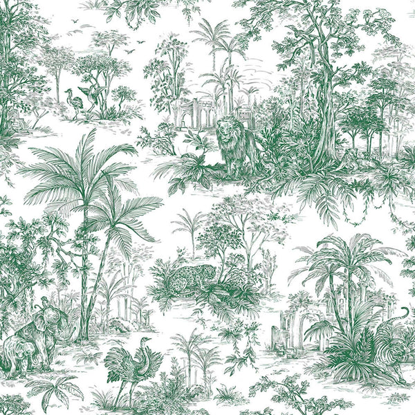 Luxury Green Toile Tropical Textured Wallpaper, Victorian Non-Woven Wall Covering, 41.7"W x 614"H, Washable Removable for Liv