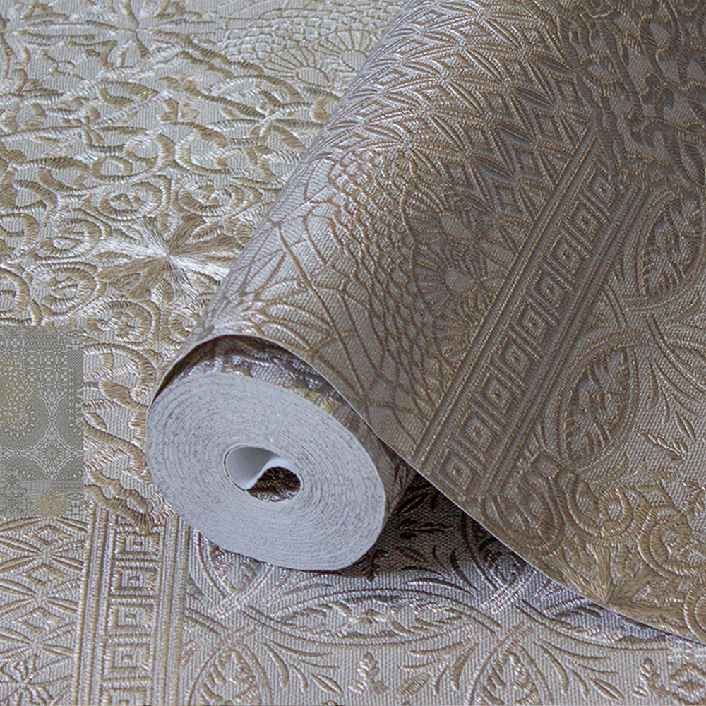 Luxury Gray Abstract Damask 3D Embossed Wallpaper, Premium Non-Woven Wall Covering, 41.7"W x 398"H, Washable Removable for Li