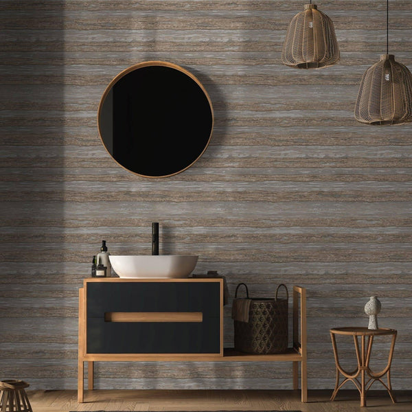 Luxury Brown Striped Stripe Glossy Wallpaper, Boho Non-Woven Wall Covering, 41.7"W x 614"H, Washable Removable for Living Roo