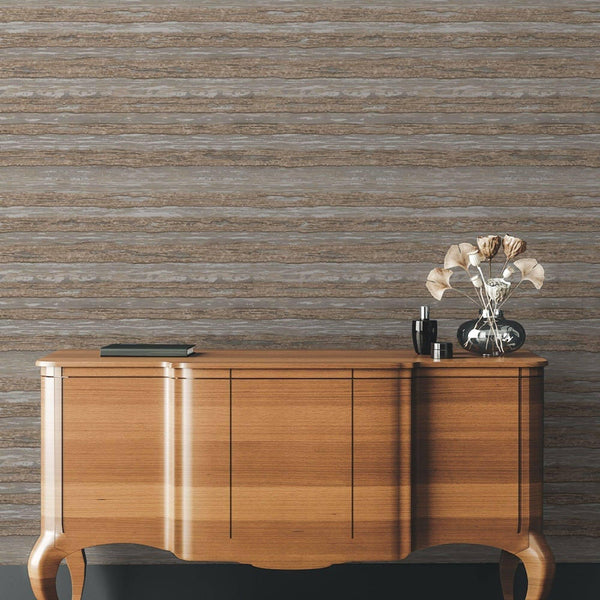 Luxury Brown Striped Stripe Glossy Wallpaper, Boho Non-Woven Wall Covering, 41.7"W x 614"H, Washable Removable for Living Roo