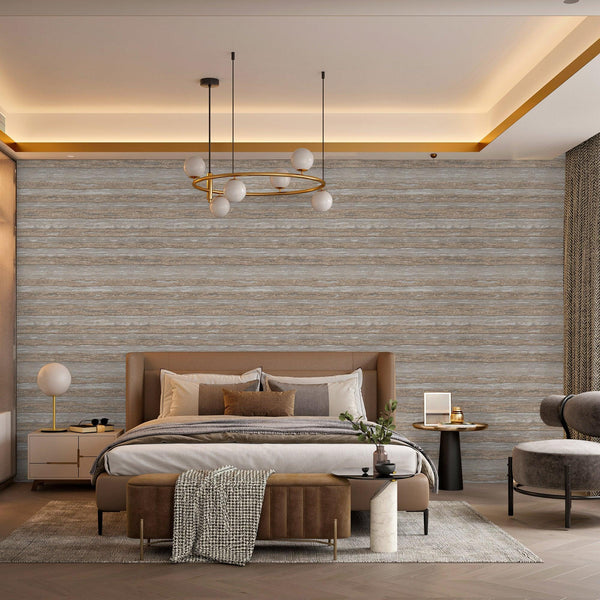 Luxury Brown Striped Stripe Glossy Wallpaper, Boho Non-Woven Wall Covering, 41.7"W x 614"H, Washable Removable for Living Roo