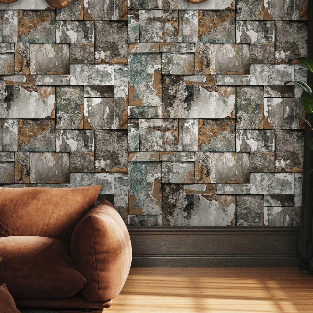 Luxury Beige Stone Embossed 3D Embossed Wallpaper, Industrial Non-Woven Wall Covering, 41.7"W x 398"H, Washable Removable for