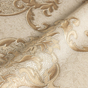 Luxury Beige Damask Textured 3D Embossed Wallpaper, Traditional Non-Woven Wall Covering, 41.7"W x 398"H, Washable Removable f