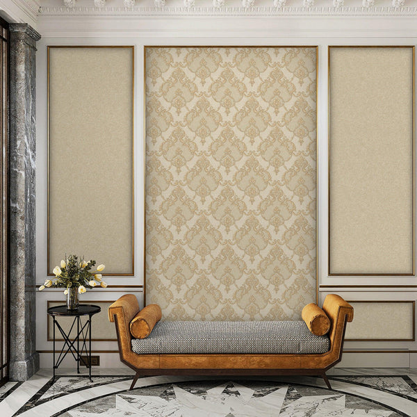 Luxury Beige Damask Textured 3D Embossed Wallpaper, Traditional Non-Woven Wall Covering, 41.7"W x 398"H, Washable Removable f
