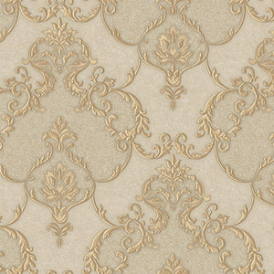 Luxury Beige Damask Textured 3D Embossed Wallpaper, Traditional Non-Woven Wall Covering, 41.7"W x 398"H, Washable Removable f