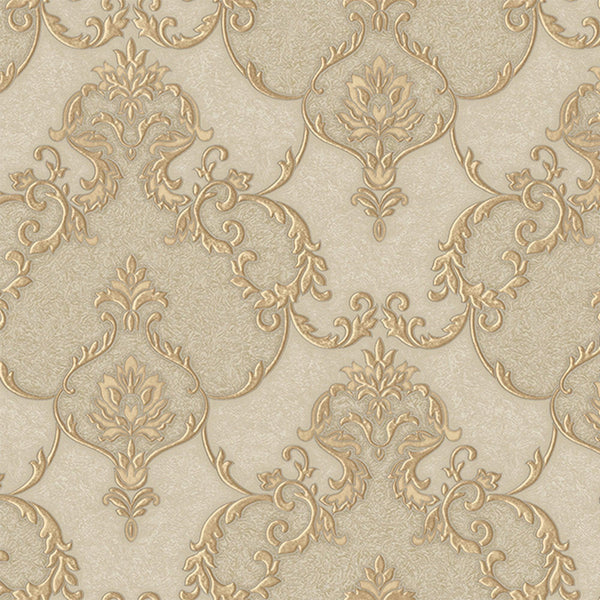 Luxury Beige Damask Textured 3D Embossed Wallpaper, Traditional Non-Woven Wall Covering, 41.7"W x 398"H, Washable Removable f