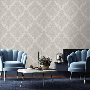 Luxury Gray Damask Textured 3D Embossed Wallpaper, Glam Non-Woven Wall Covering, 41.7"W x 398"H, Washable Removable for Livin