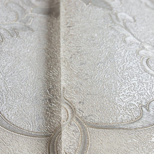 Luxury Gray Damask Textured 3D Embossed Wallpaper, Glam Non-Woven Wall Covering, 41.7"W x 398"H, Washable Removable for Livin