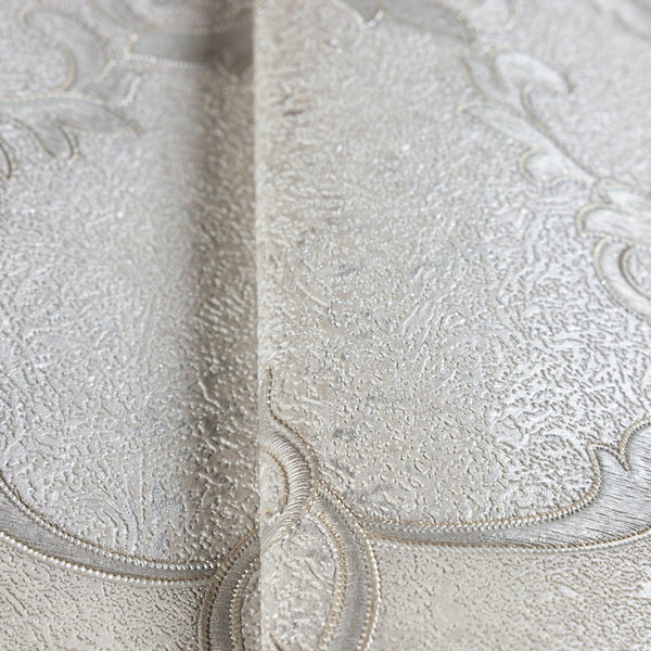 Luxury Gray Damask Textured 3D Embossed Wallpaper, Glam Non-Woven Wall Covering, 41.7"W x 398"H, Washable Removable for Livin