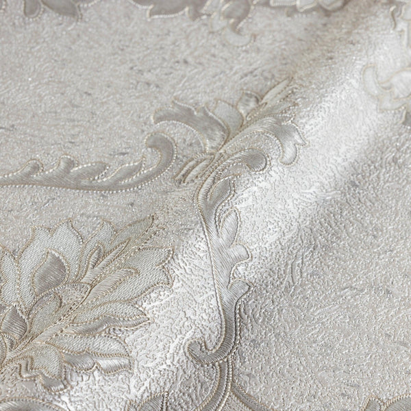 Luxury Gray Damask Textured 3D Embossed Wallpaper, Glam Non-Woven Wall Covering, 41.7"W x 398"H, Washable Removable for Livin