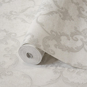 Luxury Silver Damask Textured 3D Embossed Wallpaper, Glam Non-Woven Wall Covering, 41.7"W x 398"H, Washable Removable for Liv