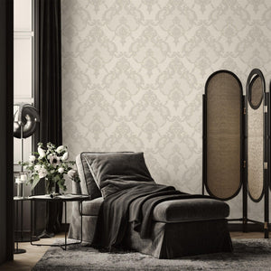 Luxury Silver Damask Textured 3D Embossed Wallpaper, Glam Non-Woven Wall Covering, 41.7"W x 398"H, Washable Removable for Liv