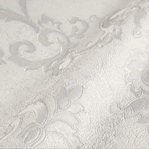 Luxury Silver Damask Textured 3D Embossed Wallpaper, Glam Non-Woven Wall Covering, 41.7"W x 398"H, Washable Removable for Liv