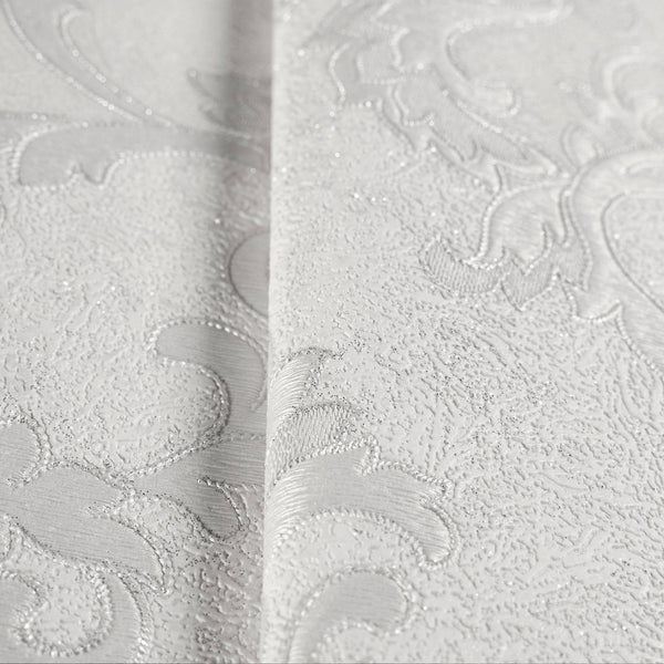 Luxury Silver Damask Textured 3D Embossed Wallpaper, Glam Non-Woven Wall Covering, 41.7"W x 398"H, Washable Removable for Liv