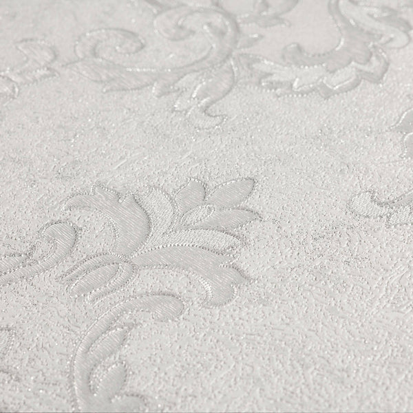 Luxury Silver Damask Textured 3D Embossed Wallpaper, Glam Non-Woven Wall Covering, 41.7"W x 398"H, Washable Removable for Liv