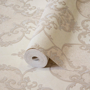 Luxury Cream Damask Embossed 3D Embossed Wallpaper, Boho Non-Woven Wall Covering, 41.7"W x 398"H, Washable Removable for Livi