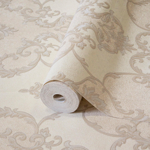 Luxury Cream Damask Embossed 3D Embossed Wallpaper, Boho Non-Woven Wall Covering, 41.7"W x 398"H, Washable Removable for Livi