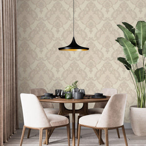 Luxury Cream Damask Embossed 3D Embossed Wallpaper, Boho Non-Woven Wall Covering, 41.7"W x 398"H, Washable Removable for Livi