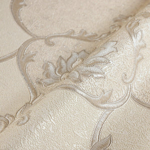 Luxury Cream Damask Embossed 3D Embossed Wallpaper, Boho Non-Woven Wall Covering, 41.7"W x 398"H, Washable Removable for Livi