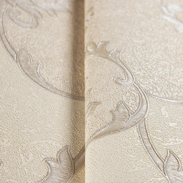 Luxury Cream Damask Embossed 3D Embossed Wallpaper, Boho Non-Woven Wall Covering, 41.7"W x 398"H, Washable Removable for Livi