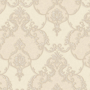 Luxury Cream Damask Embossed 3D Embossed Wallpaper, Boho Non-Woven Wall Covering, 41.7"W x 398"H, Washable Removable for Livi