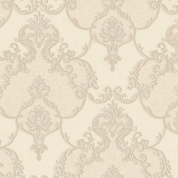 Luxury Cream Damask Embossed 3D Embossed Wallpaper, Boho Non-Woven Wall Covering, 41.7"W x 398"H, Washable Removable for Livi