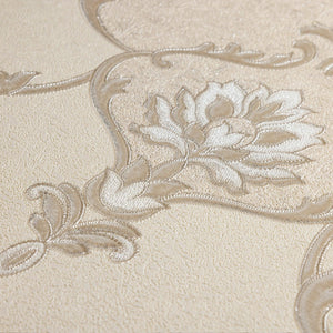 Luxury Cream Damask Embossed 3D Embossed Wallpaper, Boho Non-Woven Wall Covering, 41.7"W x 398"H, Washable Removable for Livi