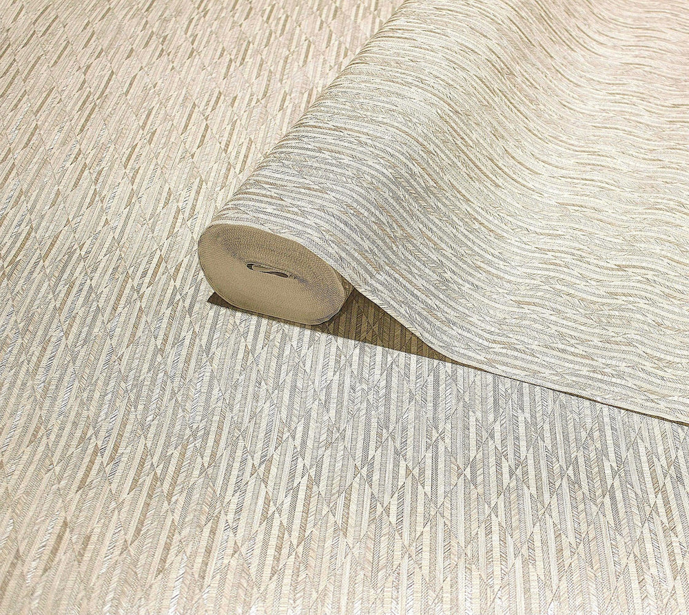 Luxury Ivory Geometric Embossed 3D Embossed Wallpaper, Coastal Non-Woven Wall Covering, 41.7"W x 614"H, Washable Removable fo