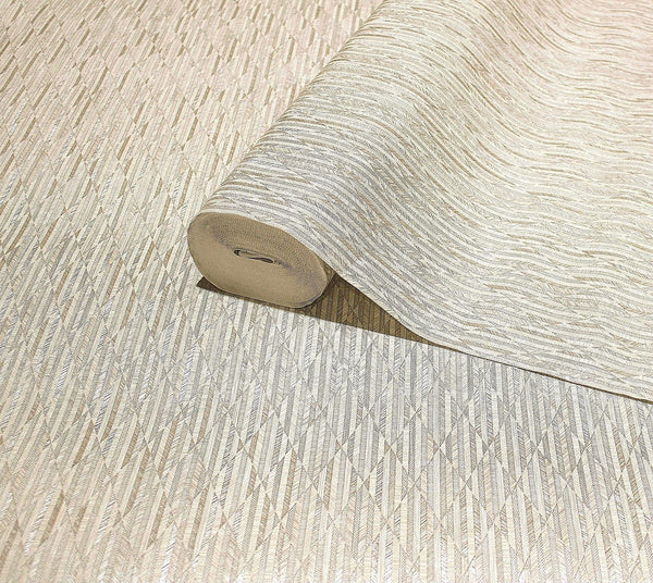 Luxury Ivory Geometric Embossed 3D Embossed Wallpaper, Coastal Non-Woven Wall Covering, 41.7"W x 614"H, Washable Removable fo