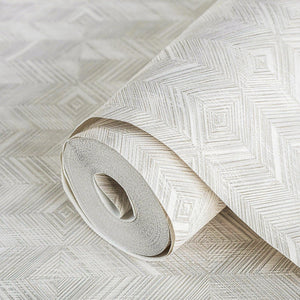 Luxury Ivory Geometric Textured Wallpaper, Coastal Non-Woven Wall Covering, 41.7"W x 614"H, Washable Removable for Living Roo