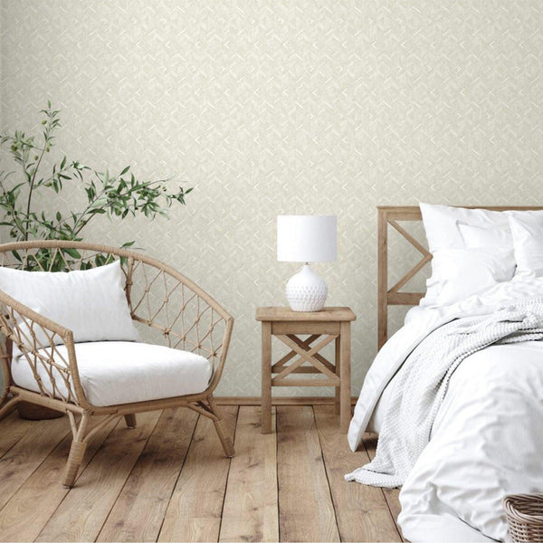 Luxury Ivory Geometric Textured Wallpaper, Coastal Non-Woven Wall Covering, 41.7"W x 614"H, Washable Removable for Living Roo