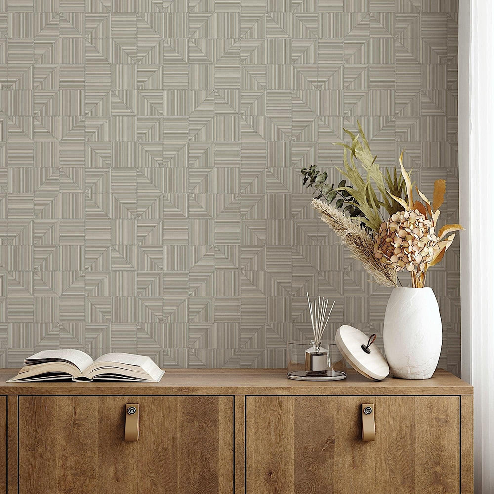 Luxury Ivory Geometric Textured Wallpaper, Contemporary Non-Woven Wall Covering, 41.7"W x 614"H, Washable Removable for Livin